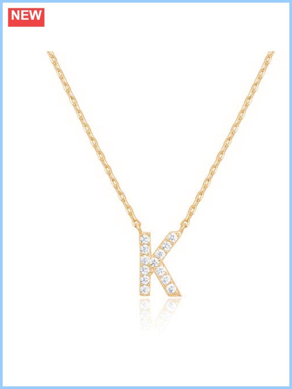 14K Gold Plated Initial K Pendant Necklace Cubic Zirconia 18"